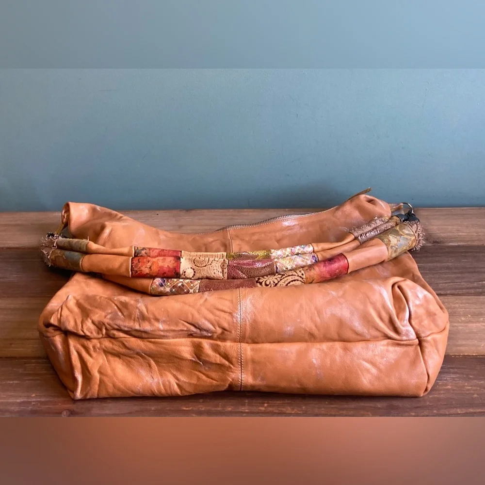 Women's Large Orange Leather Hobo Shoulder Bag